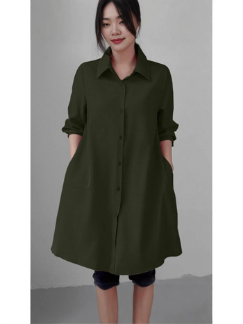 Dámska šifónová košeľa z polyesteru, dlhé rukávy, voľný strih, košeľový golier, dĺžka 80-100 cm, japonsko-kórejský pohodový štýl.