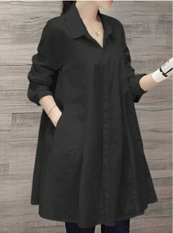 Dámska šifónová košeľa z polyesteru, dlhé rukávy, voľný strih, košeľový golier, dĺžka 80-100 cm, japonsko-kórejský pohodový štýl.