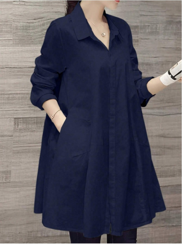 Dámska šifónová košeľa z polyesteru, dlhé rukávy, voľný strih, košeľový golier, dĺžka 80-100 cm, japonsko-kórejský pohodový štýl.