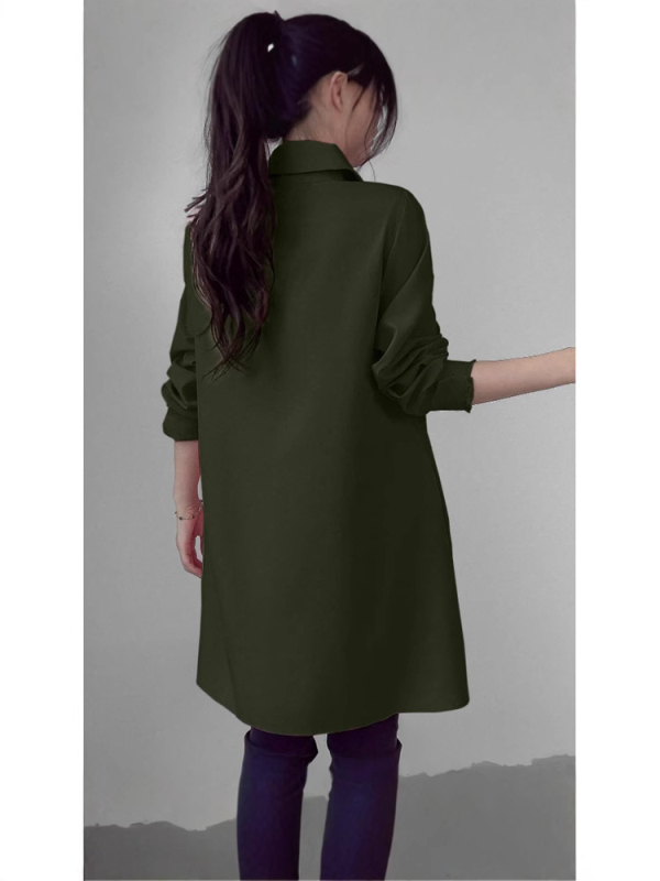 Dámska šifónová košeľa z polyesteru, dlhé rukávy, voľný strih, košeľový golier, dĺžka 80-100 cm, japonsko-kórejský pohodový štýl.