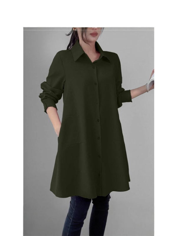 Dámska šifónová košeľa z polyesteru, dlhé rukávy, voľný strih, košeľový golier, dĺžka 80-100 cm, japonsko-kórejský pohodový štýl.