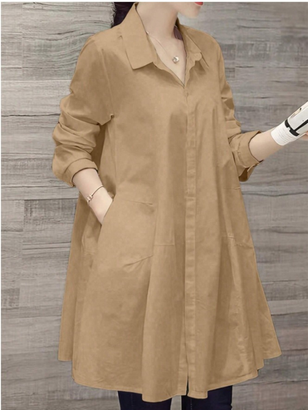 Dámska šifónová košeľa z polyesteru, dlhé rukávy, voľný strih, košeľový golier, dĺžka 80-100 cm, japonsko-kórejský pohodový štýl.