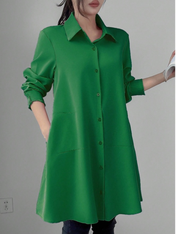 Dámska šifónová košeľa z polyesteru, dlhé rukávy, voľný strih, košeľový golier, dĺžka 80-100 cm, japonsko-kórejský pohodový štýl.