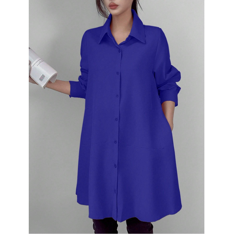 Dámska šifónová košeľa z polyesteru, dlhé rukávy, voľný strih, košeľový golier, dĺžka 80-100 cm, japonsko-kórejský pohodový štýl.