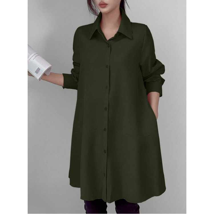 Dámska šifónová košeľa z polyesteru, dlhé rukávy, voľný strih, košeľový golier, dĺžka 80-100 cm, japonsko-kórejský pohodový štýl.