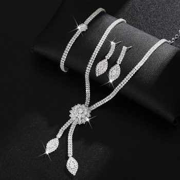 Σετ κοσμημάτων με ζιρζόνια: σκουλαρίκια, κολιέ και βραχιόλι με κανονική αλυσίδα, μοτίβο αστεριών και σελήνης, για γυναίκες