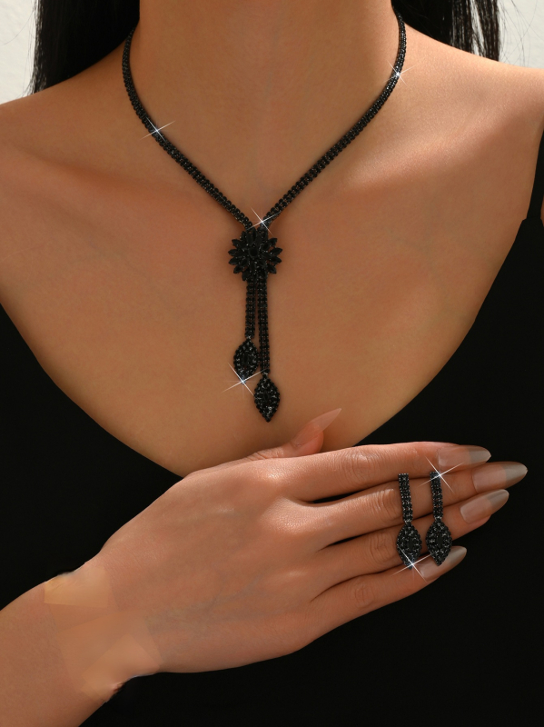 Σετ κοσμημάτων με ζιρζόνια: σκουλαρίκια, κολιέ και βραχιόλι με κανονική αλυσίδα, μοτίβο αστεριών και σελήνης, για γυναίκες