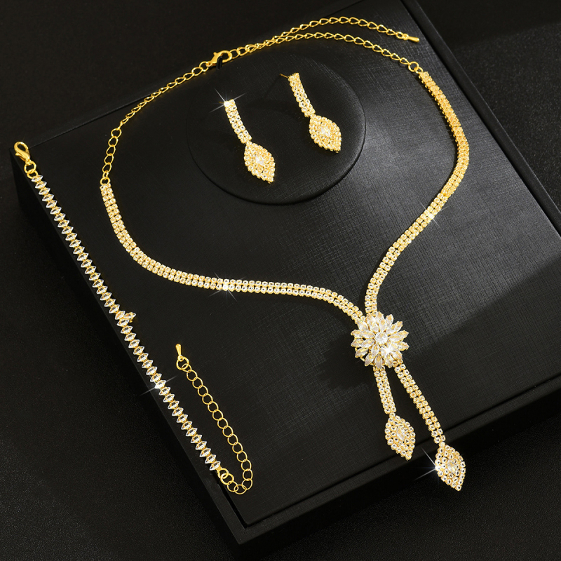 Σετ κοσμημάτων με ζιρζόνια: σκουλαρίκια, κολιέ και βραχιόλι με κανονική αλυσίδα, μοτίβο αστεριών και σελήνης, για γυναίκες