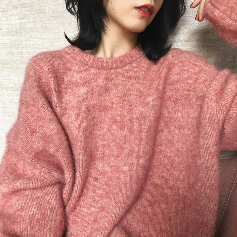 Ženski pulover, korejski stil, ležeran kroj, okrugli izrez, dugi rukavi