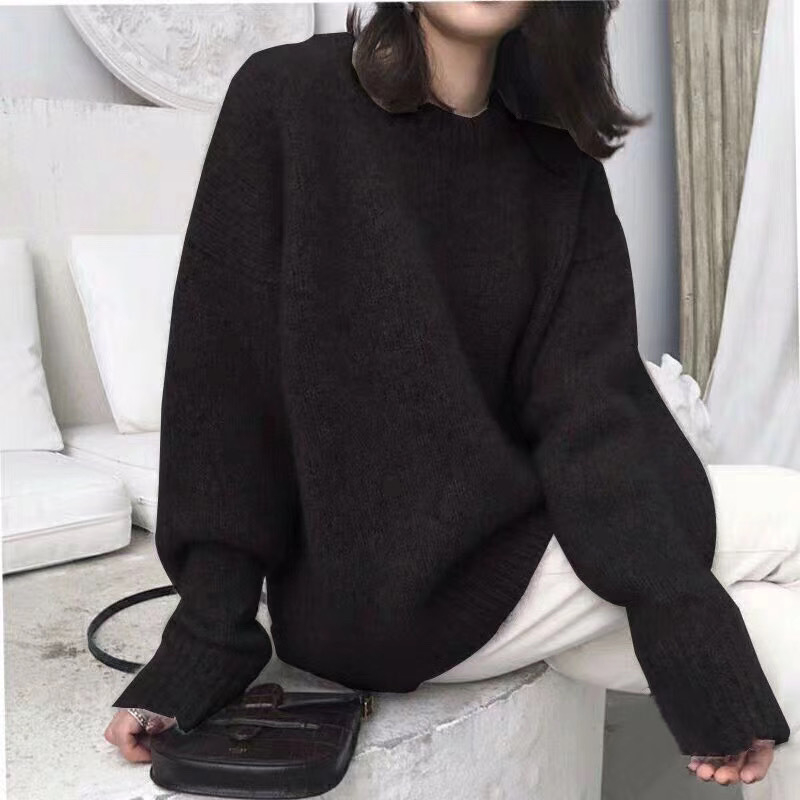 Ženski pulover, korejski stil, ležeran kroj, okrugli izrez, dugi rukavi