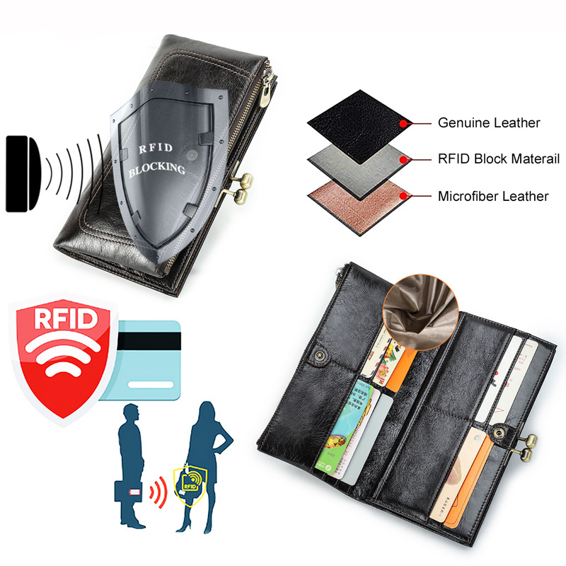 Ženska novčanik od prave kože, koža prvog sloja, RFID zaštita, street stil, svakodnevna upotreba.