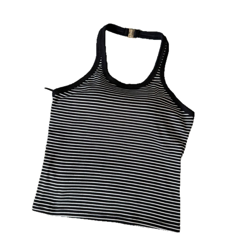 Pamučni cami halter s ugrađenim grudnjakom, duljina struka, srednji oblik košarice, fiksna košarica, korejski stil