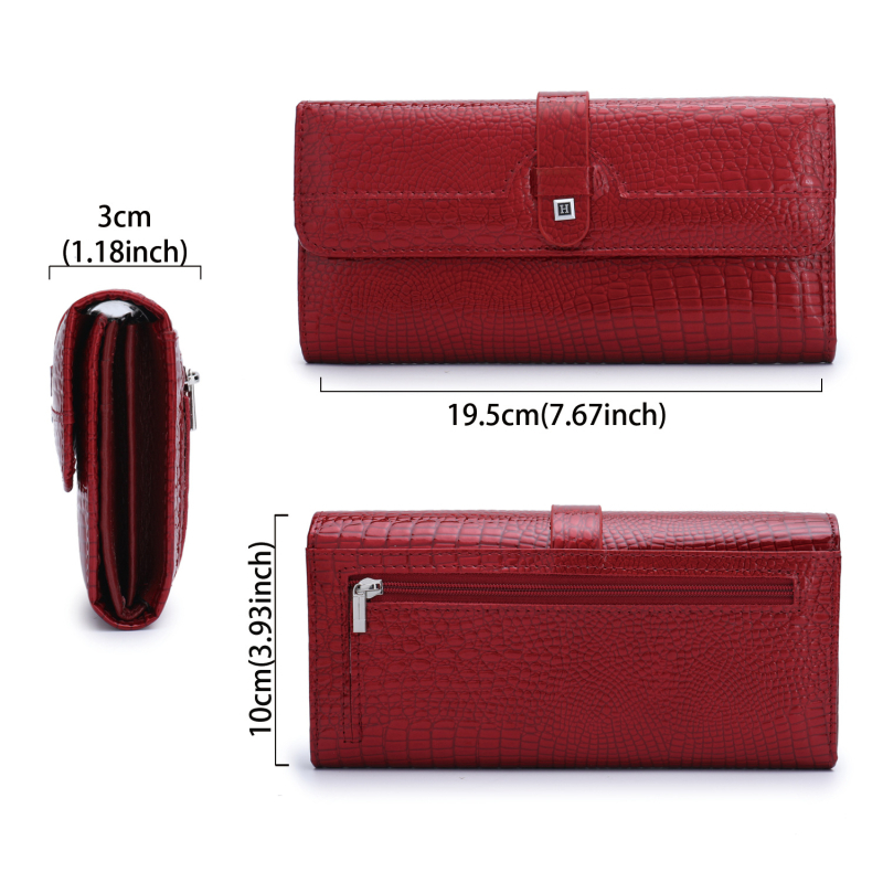 Ženski novčanik - Prava koža, Dvostruka koža, Snap zatvarač, Više džepova za kartice, Jednostavan uzorak