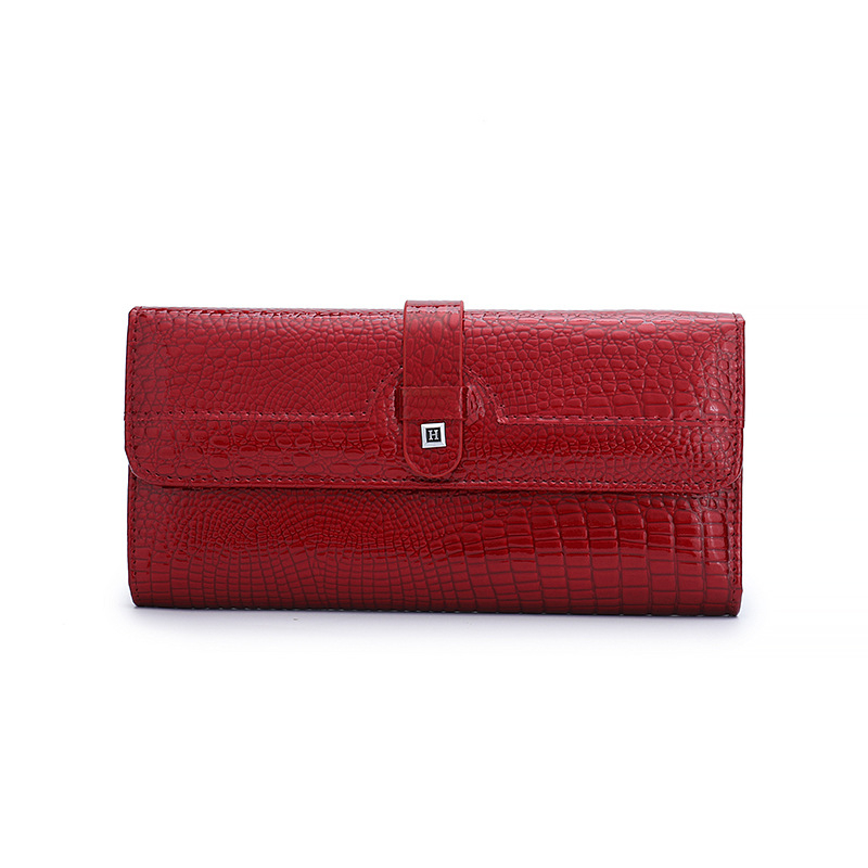 Ženski novčanik - Prava koža, Dvostruka koža, Snap zatvarač, Više džepova za kartice, Jednostavan uzorak