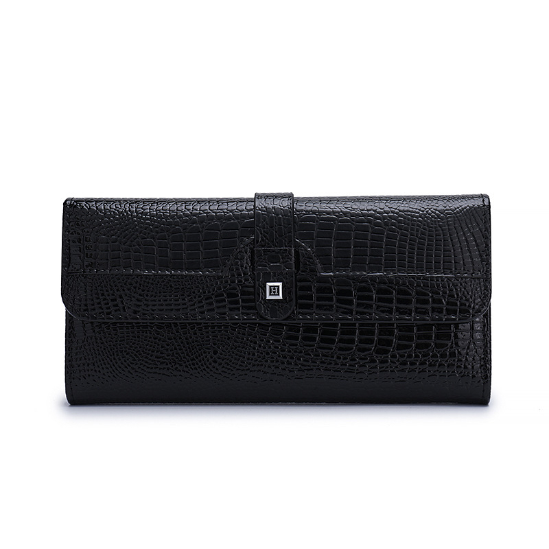 Ženski novčanik - Prava koža, Dvostruka koža, Snap zatvarač, Više džepova za kartice, Jednostavan uzorak