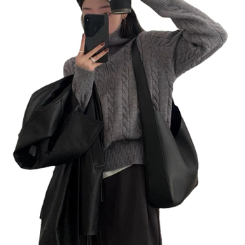 Ženski pleteni pulover s Twist uzorkom, visoki ovratnik, dugi rukavi, slobodan kroj, korejski stil, jesen-zima