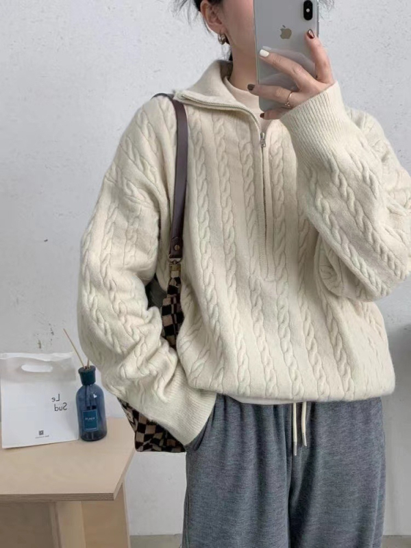 Ženski pleteni pulover s Twist uzorkom, visoki ovratnik, dugi rukavi, slobodan kroj, korejski stil, jesen-zima