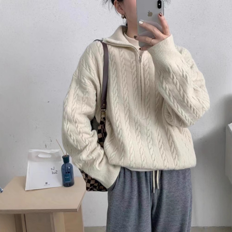 Ženski pleteni pulover s Twist uzorkom, visoki ovratnik, dugi rukavi, slobodan kroj, korejski stil, jesen-zima