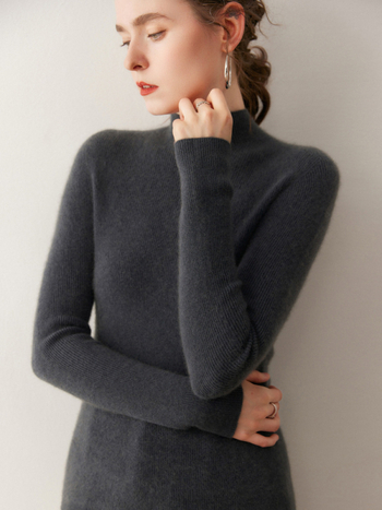 Karcsú szabású pulóver kasmír-gyapjú keverék, fél magas gallér, hosszú ujjú