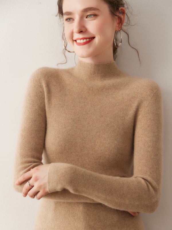 Karcsú szabású pulóver kasmír-gyapjú keverék, fél magas gallér, hosszú ujjú