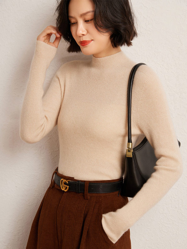 Karcsú szabású pulóver kasmír-gyapjú keverék, fél magas gallér, hosszú ujjú