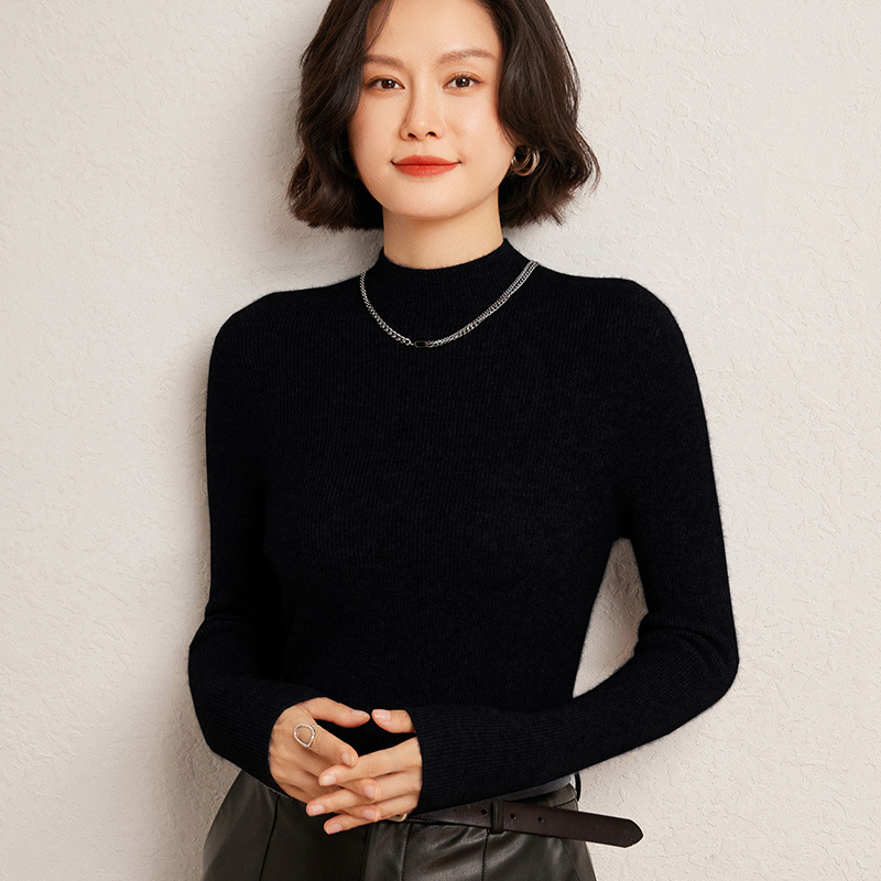 Karcsú szabású pulóver kasmír-gyapjú keverék, fél magas gallér, hosszú ujjú