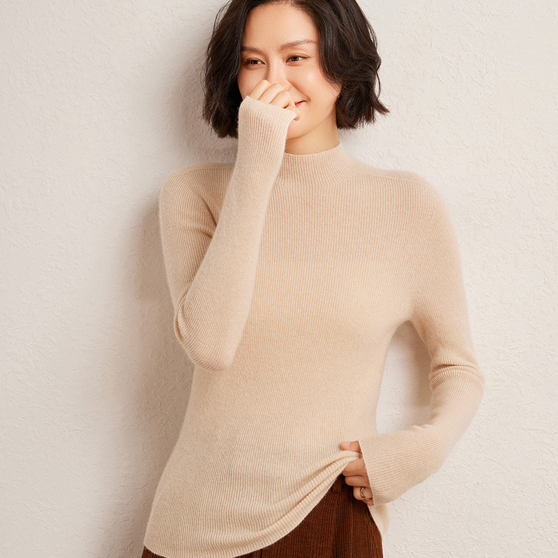 Karcsú szabású pulóver kasmír-gyapjú keverék, fél magas gallér, hosszú ujjú