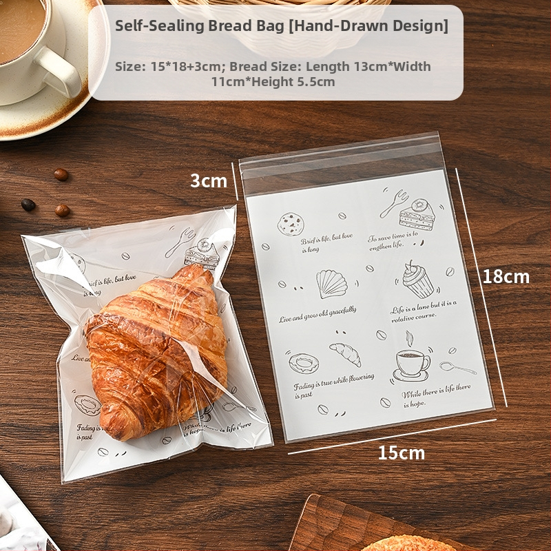 Pungă de ambalat pâine, transparentă, auto-adezivă, de unică folosință; tip de închidere: sigilare; aproximativ 100 bucăți pe pachet; origine: Zhejiang, China; material: OPP