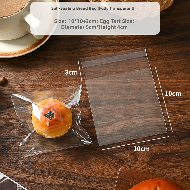 Pungă de ambalat pâine, transparentă, auto-adezivă, de unică folosință; tip de închidere: sigilare; aproximativ 100 bucăți pe pachet; origine: Zhejiang, China; material: OPP