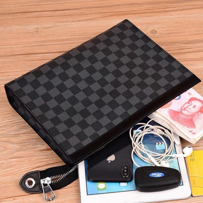 Geantă clutch din piele pentru bărbați, model în carouri - Street fashion, Piele naturală de vițel, căptușeală poliester, Mini Dragon