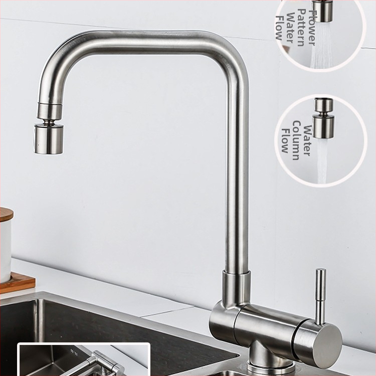 Kuchynský kohút Hj-s010, 304 nerezová oceľ, keramický diskový ventil, menovitý tlak 0,5–1,0 MPa, prevádzková teplota 0–90 °C
