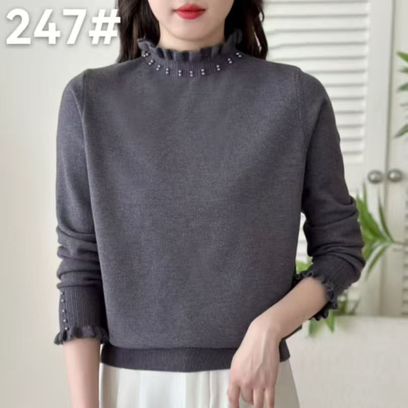 Ženski pulover s bisernim čipkastim ovratnikom, dugi rukavi, s kapuljom, pleteni top regularnog kroja