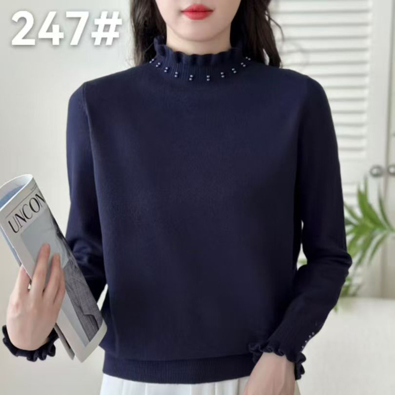 Ženski pulover s bisernim čipkastim ovratnikom, dugi rukavi, s kapuljom, pleteni top regularnog kroja
