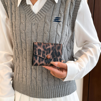 Novčanik za kartice s leopardnim uzorkom, velika kapaciteta, kompaktni sklopivi dizajn, gradski stil, PU materijal