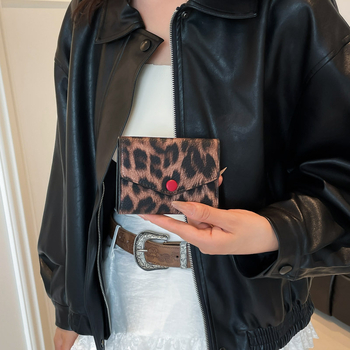 Novčanik za kartice s leopardnim uzorkom, velika kapaciteta, kompaktni sklopivi dizajn, gradski stil, PU materijal