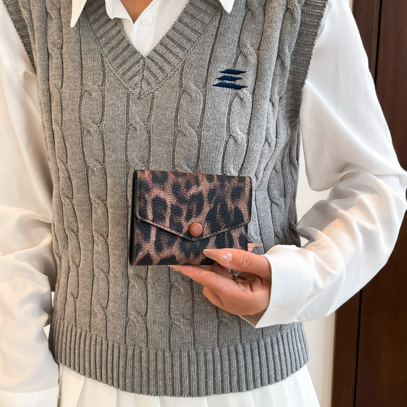 Novčanik za kartice s leopardnim uzorkom, velika kapaciteta, kompaktni sklopivi dizajn, gradski stil, PU materijal
