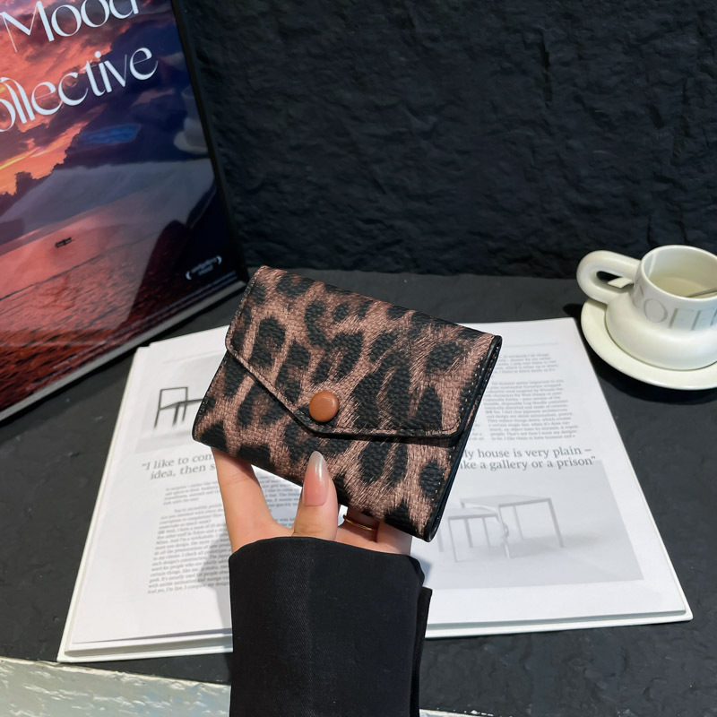 Novčanik za kartice s leopardnim uzorkom, velika kapaciteta, kompaktni sklopivi dizajn, gradski stil, PU materijal