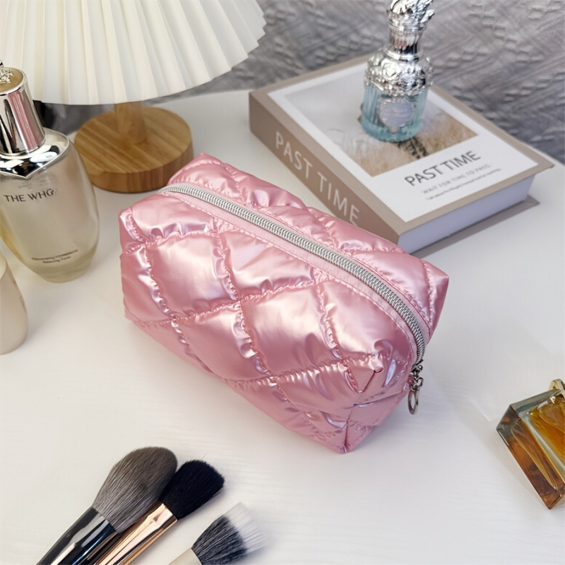 Geantă cosmetică de voiaj, quilt diamantat, material poliester, căptușeală poliester, stil urban minimalist, destinat femeilor