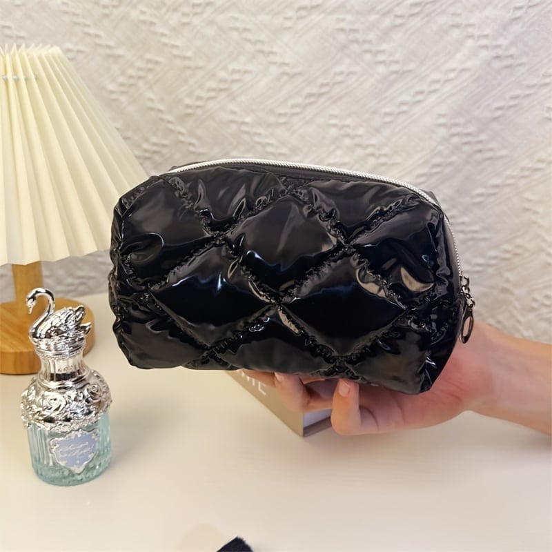 Geantă cosmetică de voiaj, quilt diamantat, material poliester, căptușeală poliester, stil urban minimalist, destinat femeilor