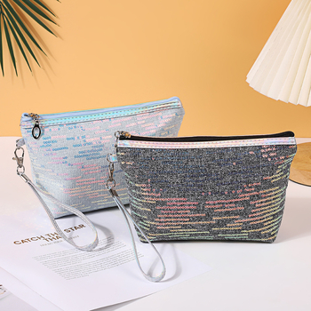 Geantă de cosmetică din pânză, model în dungi, extensie pentru depozitare a produselor de îngrijire a pielii, pentru femei, stil street fashion