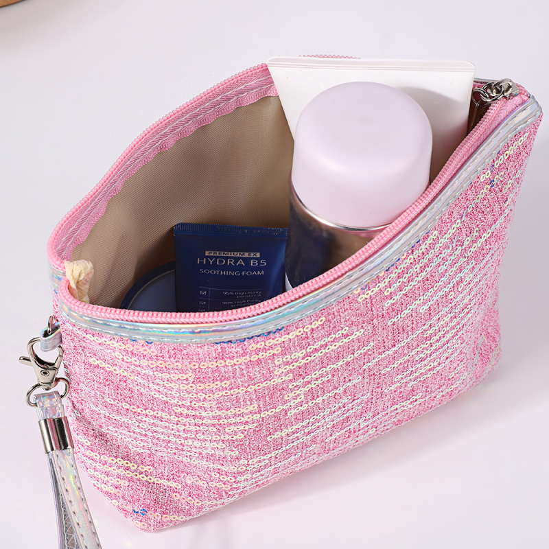 Geantă de cosmetică din pânză, model în dungi, extensie pentru depozitare a produselor de îngrijire a pielii, pentru femei, stil street fashion