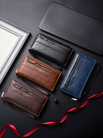 Hosszú pénztárca cipzáras telefonzsebbel, PU bőr, nagy kapacitás, több kártyatartó, könnyű és kopásálló