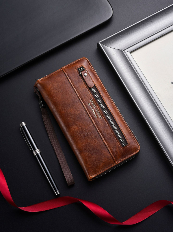 Hosszú pénztárca cipzáras telefonzsebbel, PU bőr, nagy kapacitás, több kártyatartó, könnyű és kopásálló