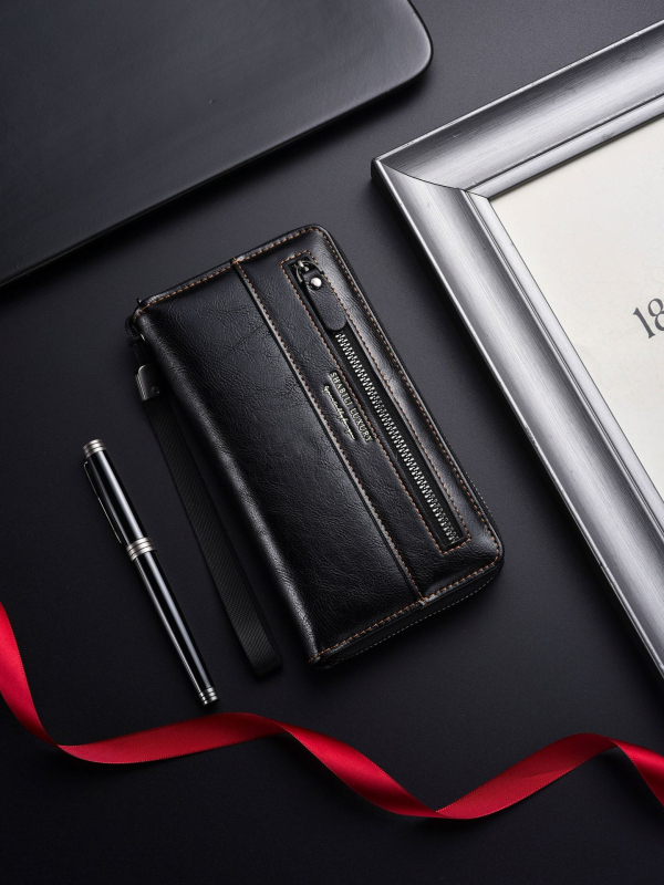 Hosszú pénztárca cipzáras telefonzsebbel, PU bőr, nagy kapacitás, több kártyatartó, könnyű és kopásálló