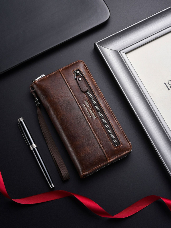 Hosszú pénztárca cipzáras telefonzsebbel, PU bőr, nagy kapacitás, több kártyatartó, könnyű és kopásálló