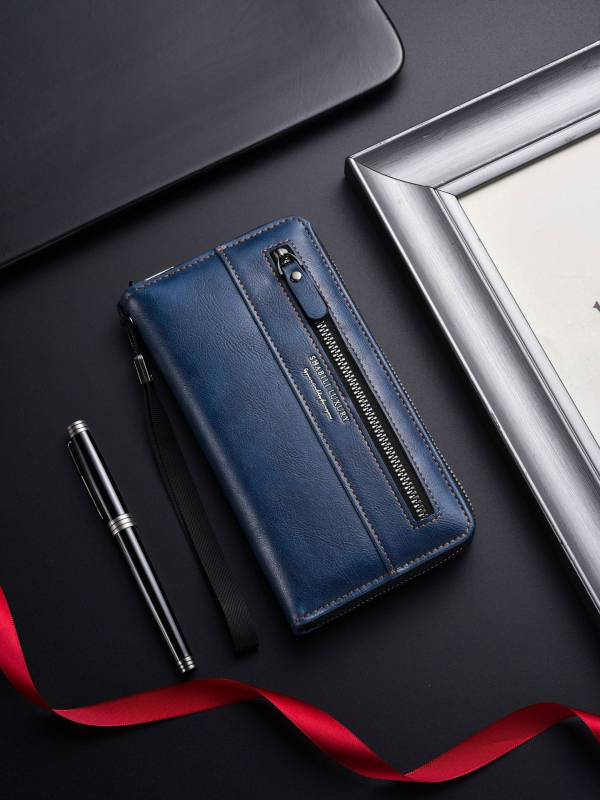 Hosszú pénztárca cipzáras telefonzsebbel, PU bőr, nagy kapacitás, több kártyatartó, könnyű és kopásálló