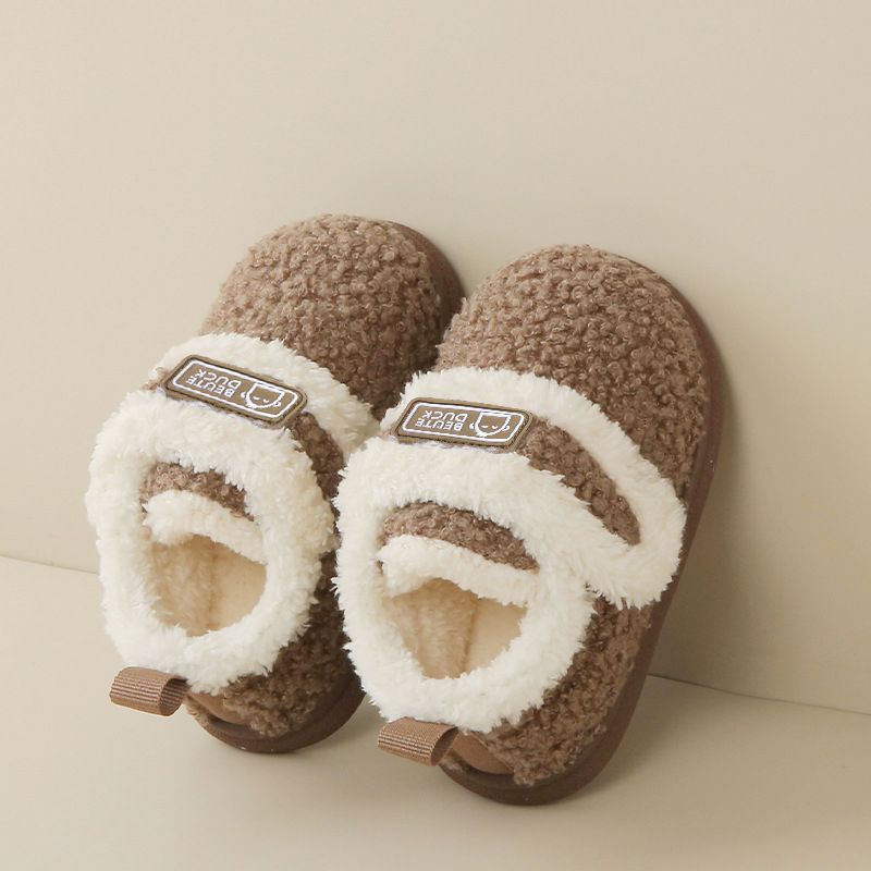 Gyerekek pamut papucs plüss béléssel, téli beltéri lábbelik, uniszex, 1–6 évesek, TPR talp, sarokkal, csúszásmentes és meleg
