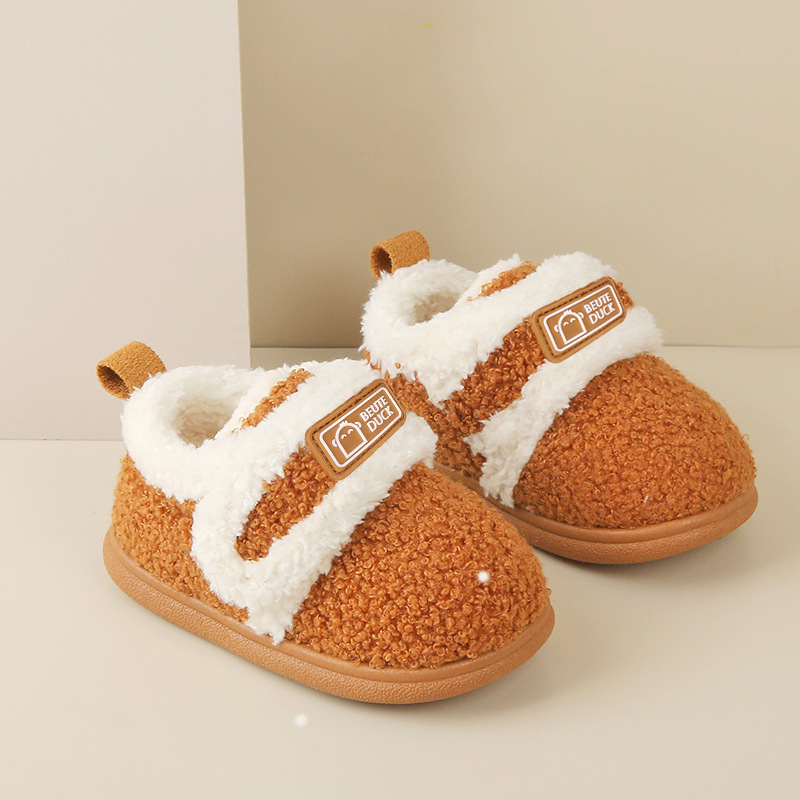 Gyerekek pamut papucs plüss béléssel, téli beltéri lábbelik, uniszex, 1–6 évesek, TPR talp, sarokkal, csúszásmentes és meleg