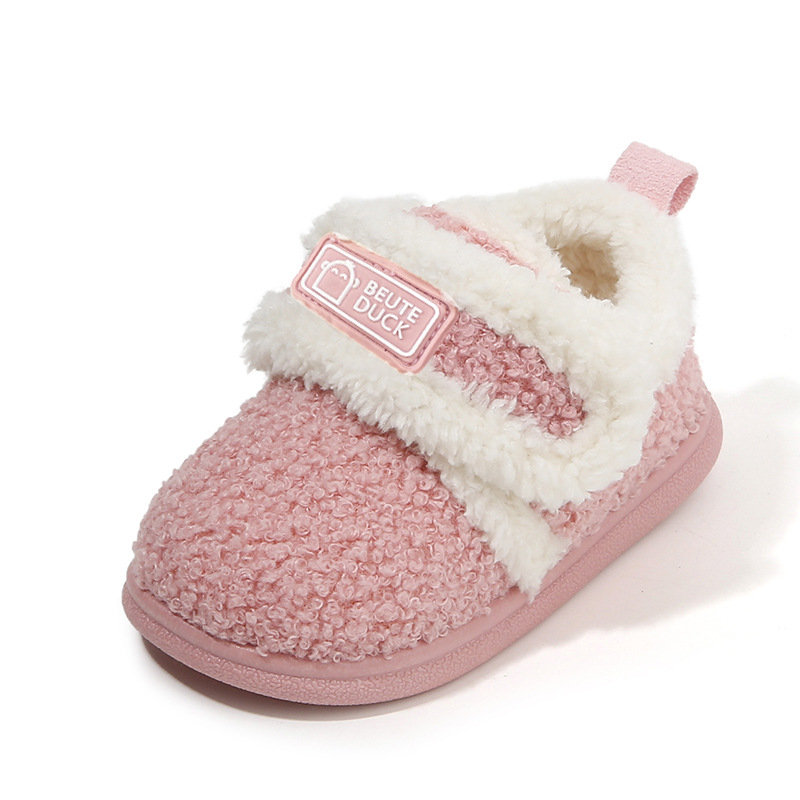 Gyerekek pamut papucs plüss béléssel, téli beltéri lábbelik, uniszex, 1–6 évesek, TPR talp, sarokkal, csúszásmentes és meleg