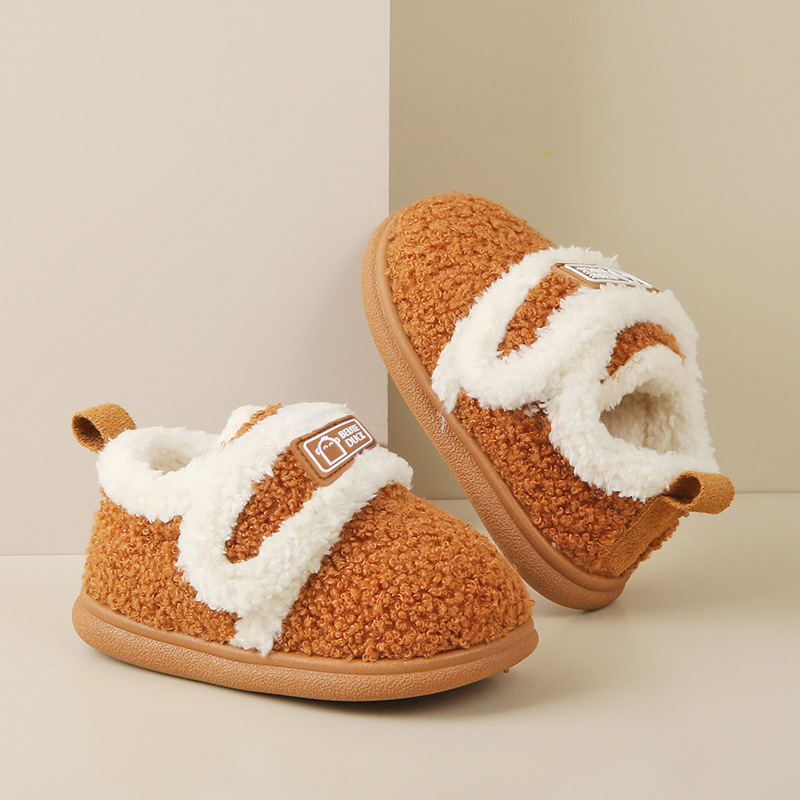 Gyerekek pamut papucs plüss béléssel, téli beltéri lábbelik, uniszex, 1–6 évesek, TPR talp, sarokkal, csúszásmentes és meleg